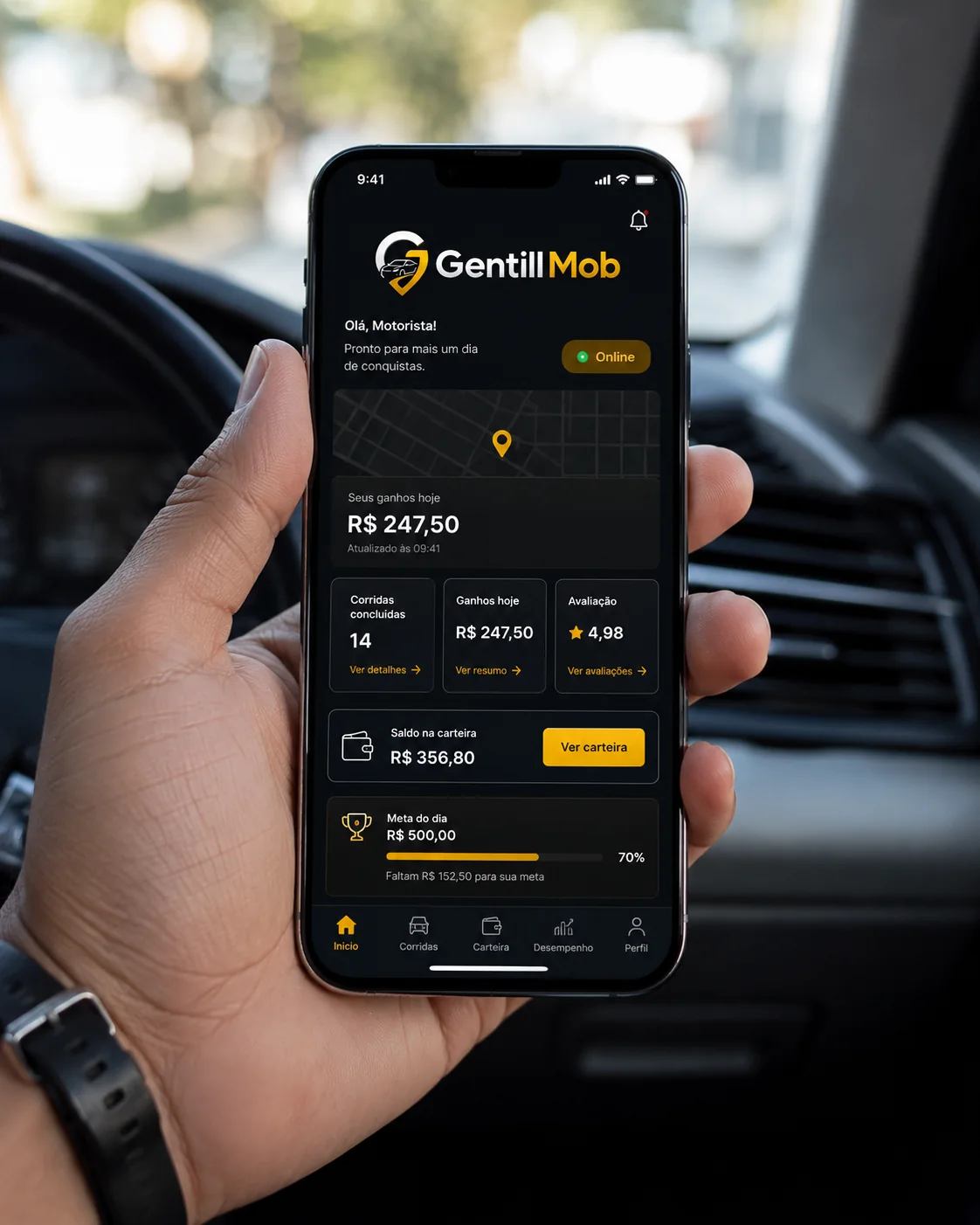 Tela do Gentill Drive com acompanhamento da rotina do motorista
