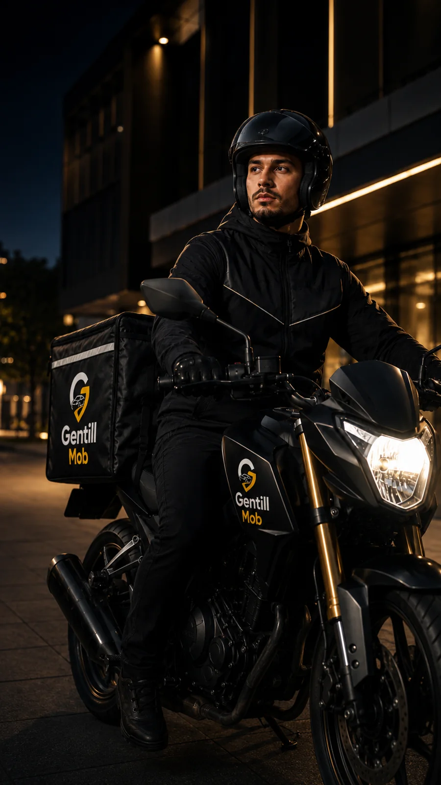 Profissional de moto-entrega com bag da Gentill Mob